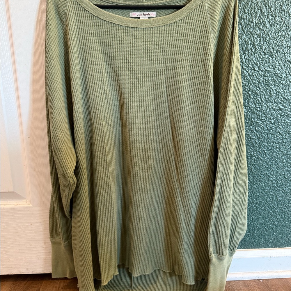 Free People waffle Sage Green Long Sleeve Top
